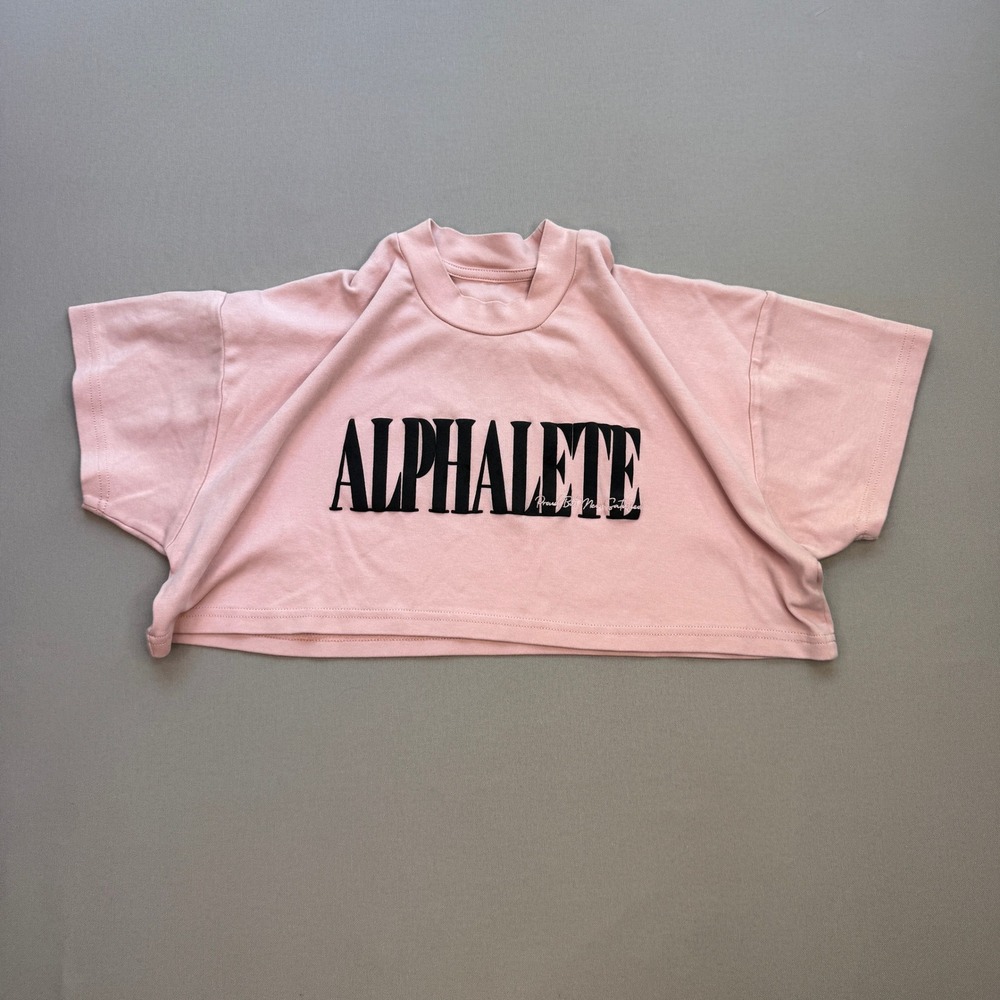 Alphalete Women Pink Cropped Logo Graphic T-Shirt Boxy Fit Activewear M L